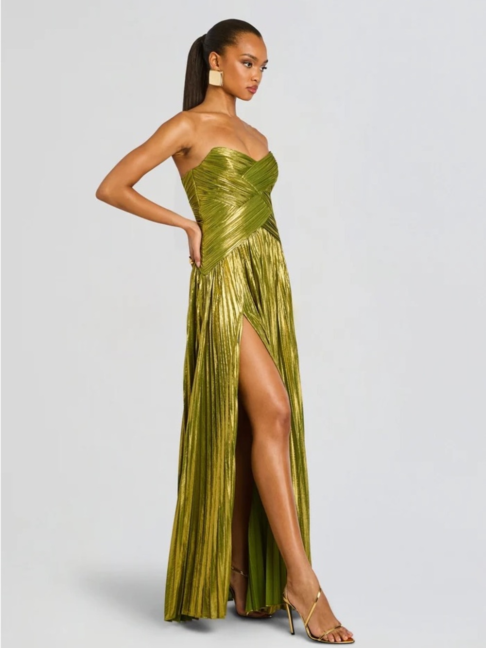 Retrofête Metallic Olive-Gold Strapless Pleated Maxi Gown - Stephie Gown - Picture 2 of 4